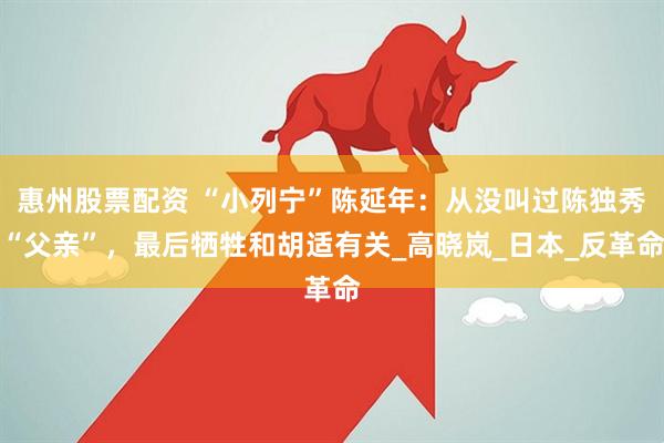 惠州股票配资 “小列宁”陈延年：从没叫过陈独秀“父亲”，最后牺牲和胡适有关_高晓岚_日本_反革命