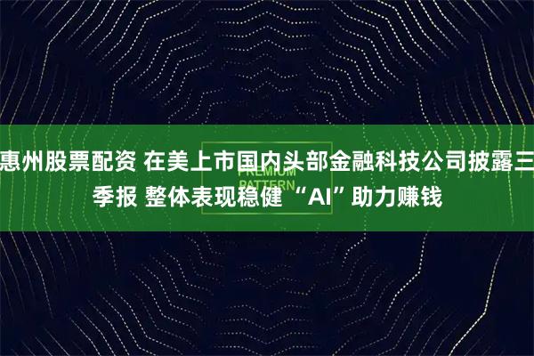 惠州股票配资 在美上市国内头部金融科技公司披露三季报 整体表现稳健 “AI”助力赚钱